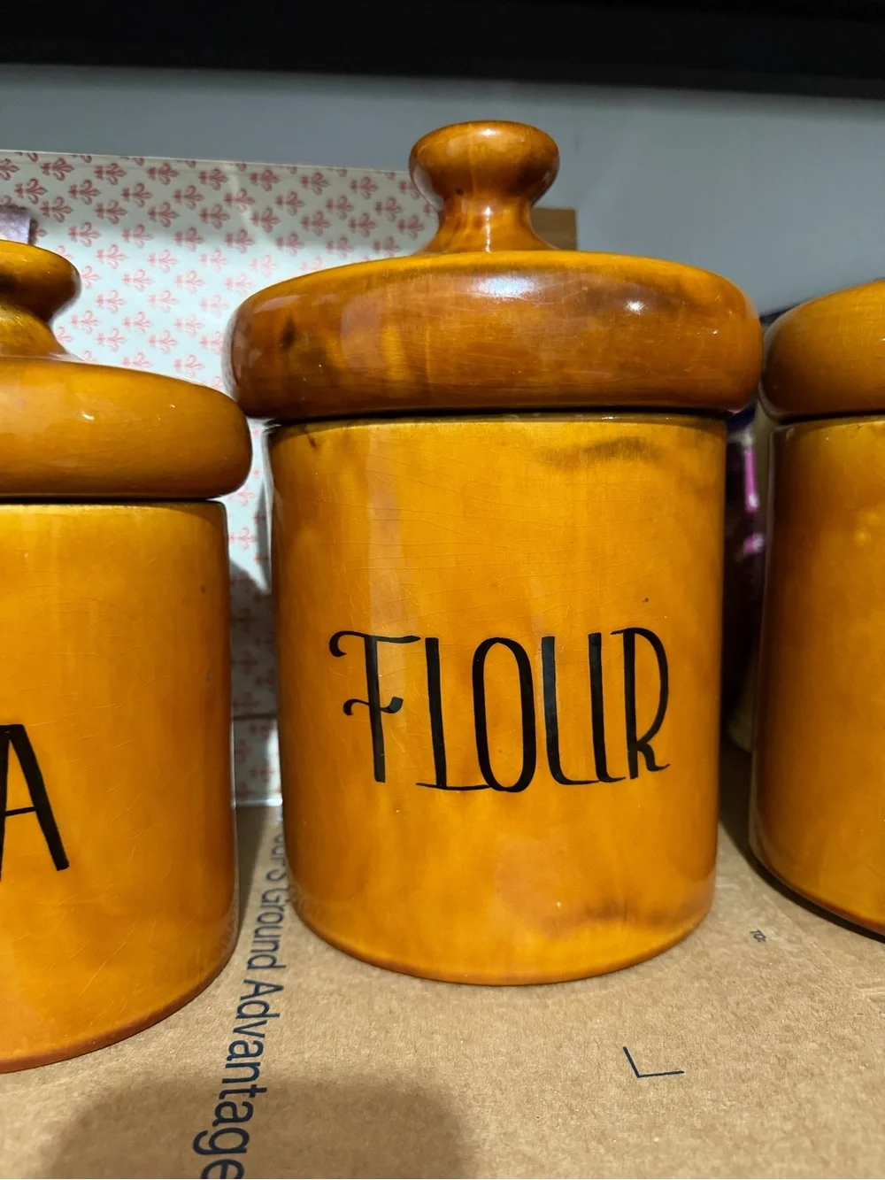 Vintage Holiday Designs Ceramic Canister Set 4 Pc MCM Mushroom Top Gold H4019